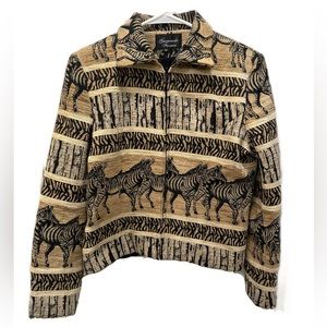 Vintage 80s Zebra Tapestry Blazer Safari Jacket size 8 Giancarlo Ferrari USA